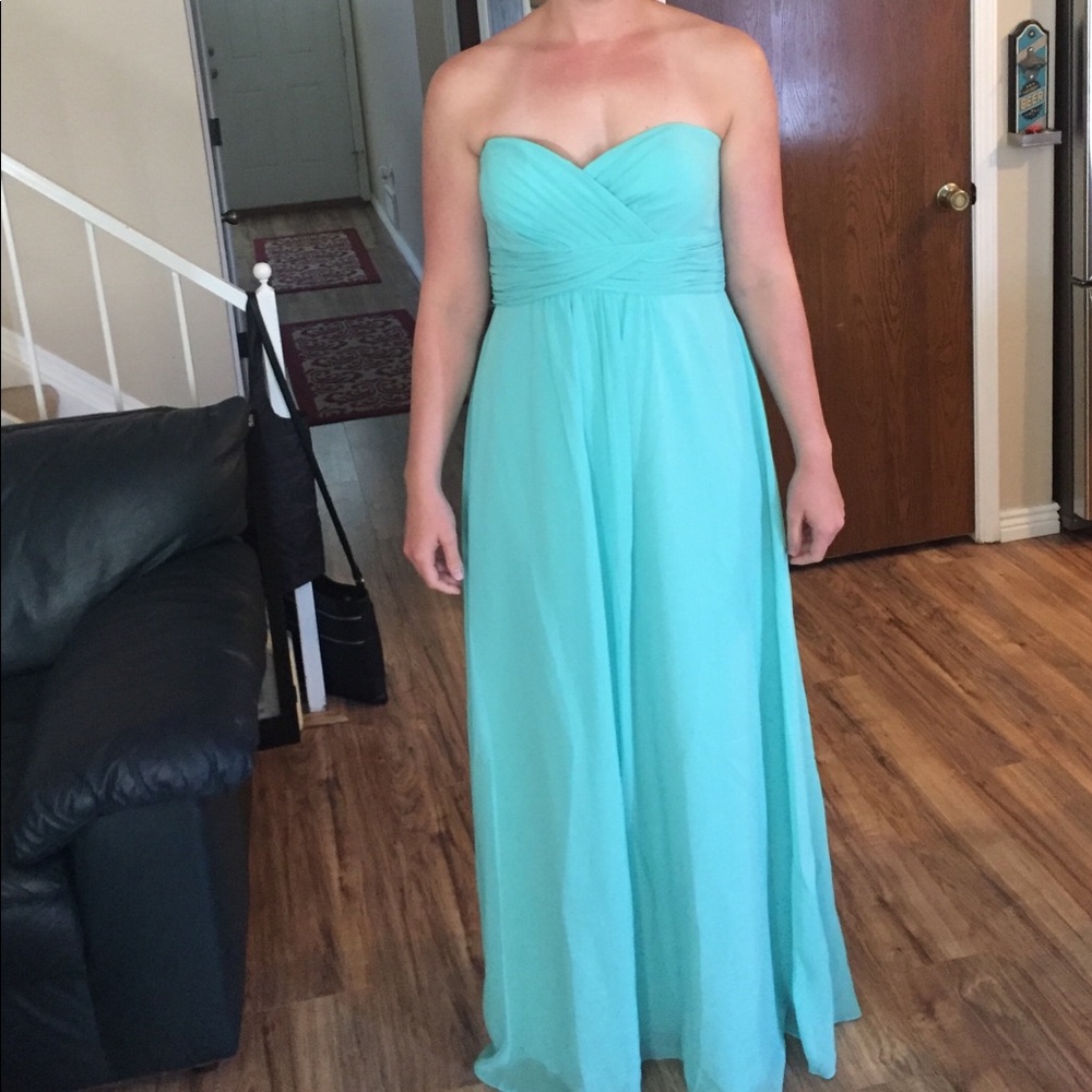 Mint strapless bridesmaid dress
